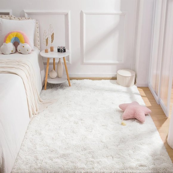 New 4x6 White Fluffy Rug, Cozy Cream Non-Slip Area Rug for Living Room & Bedroom - Picture 6 of 7